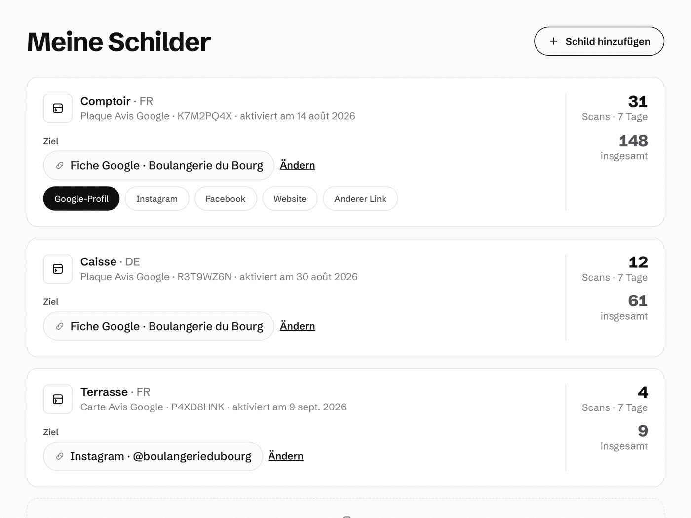 Schilder verfolgen, Link ändern, ohne Abo